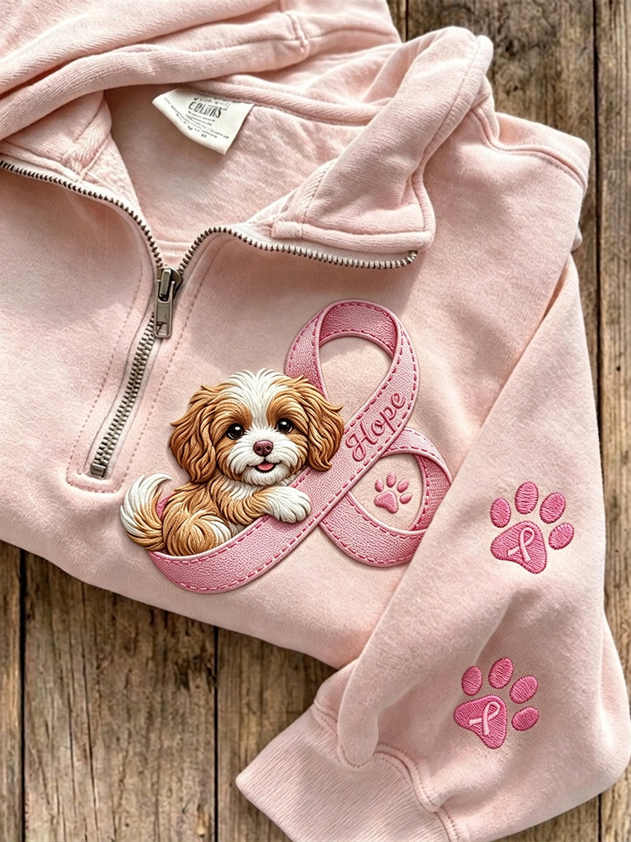 Women's Hope Pink Ribbon Dog & Paw Prints Zip Up Sweatshirt