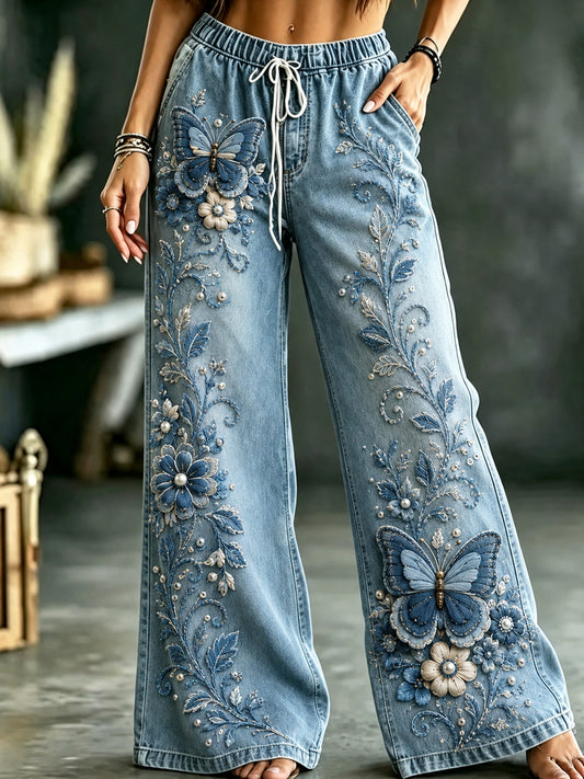 Women's Animal Flowers Art Print Trousers