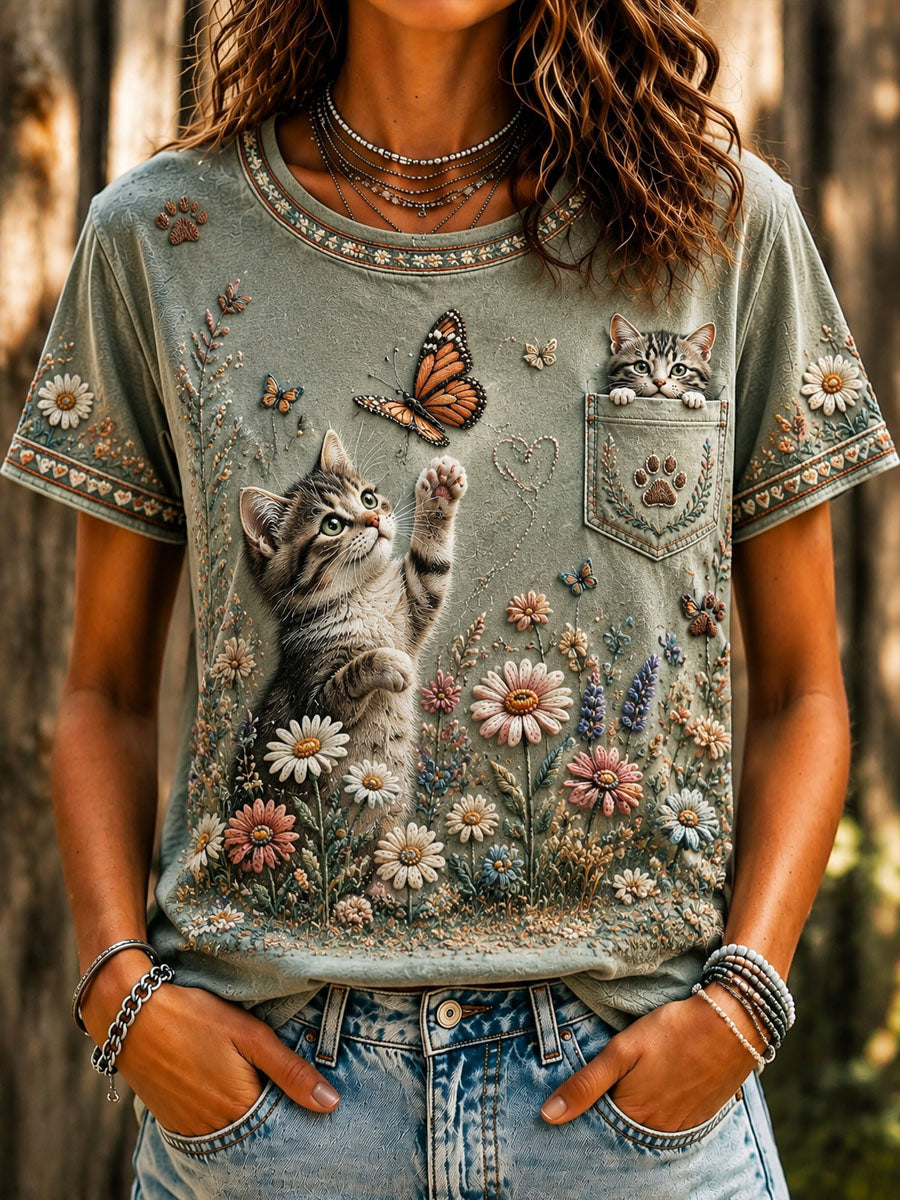 Women’s Cat Lover’s Day Printed Casual Short-Sleeve T-Shirt