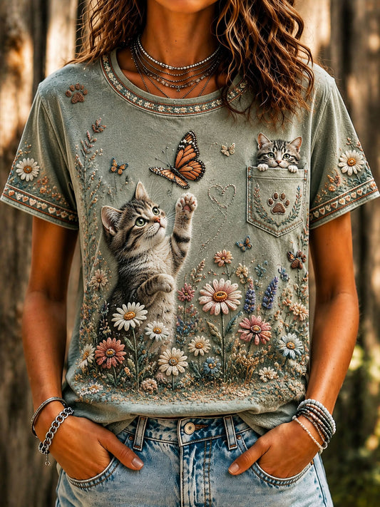 Women’s Cat Lover’s Day Printed Casual Short-Sleeve T-Shirt