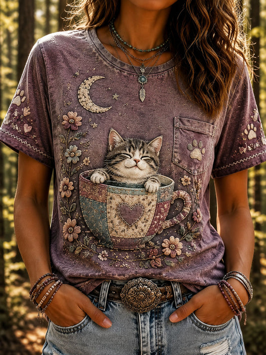 Women’s Cat Lover’s Day Printed Casual Short-Sleeve T-Shirt