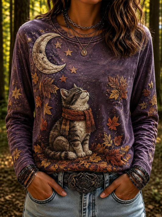 Women’s Cat Lover’s Day Printed Casual Long-Sleeve T-Shirt