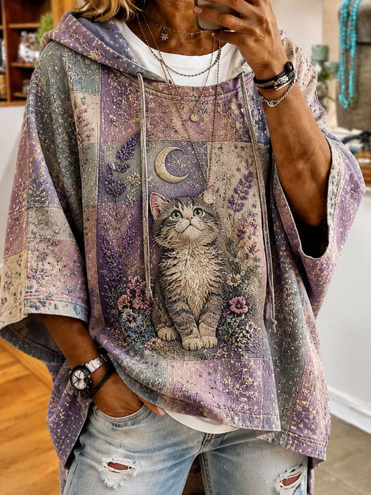 Women’s Patchwork Cat Printed Casual Hooded sweatshirt