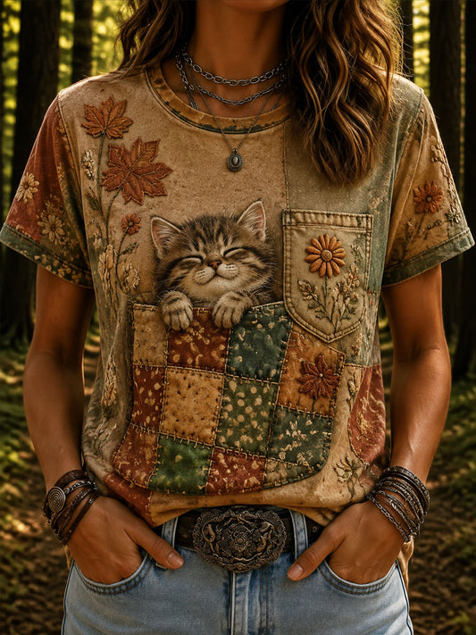 Women’s Cat Lover’s Day Printed Casual Short-Sleeve T-Shirt