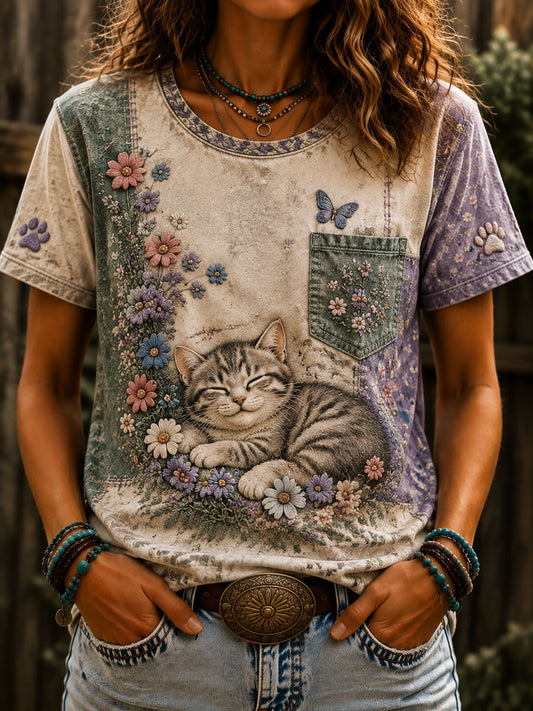 Women’s Cat Lover’s Day Printed Casual Short-Sleeve T-Shirt
