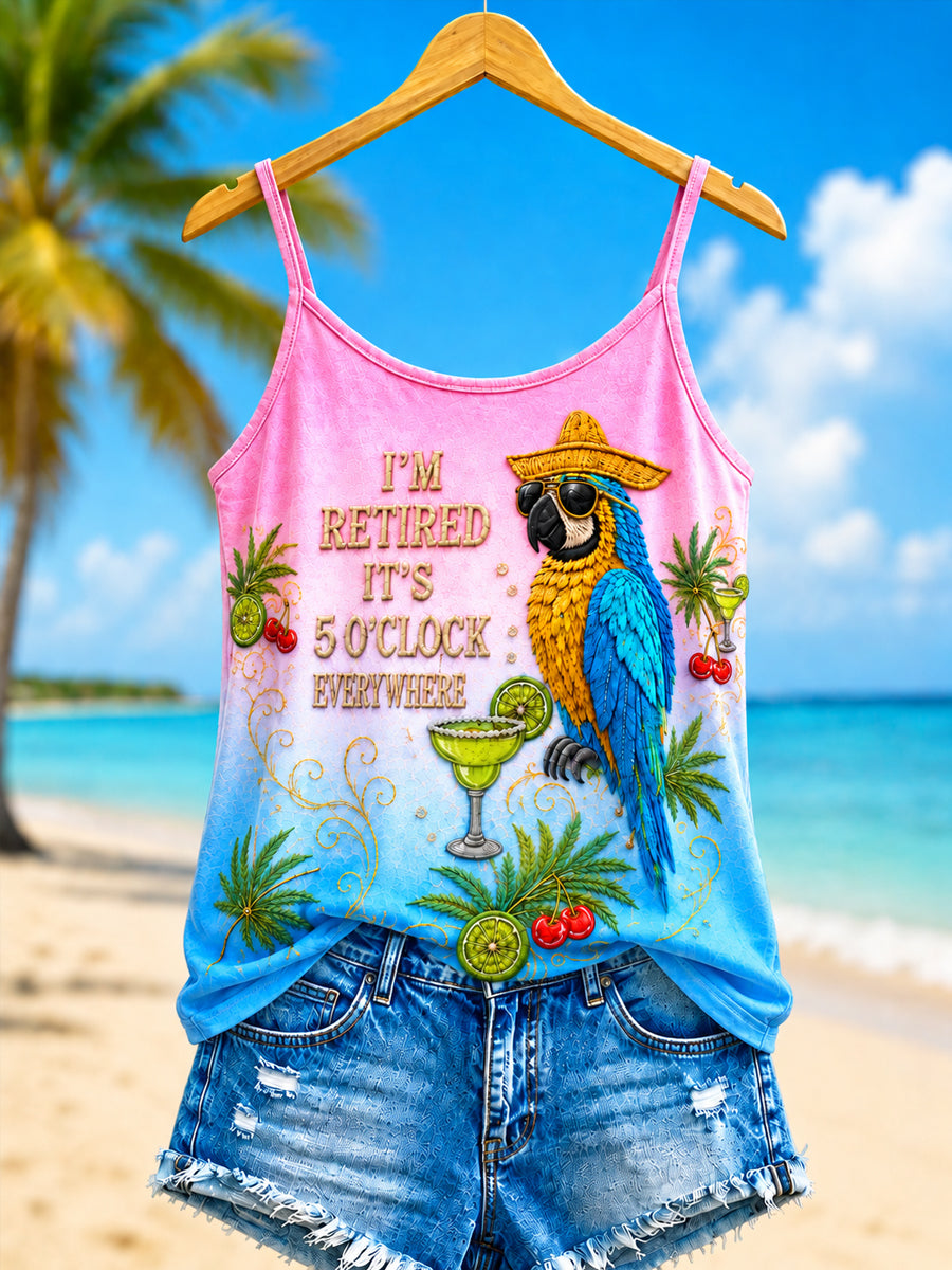 Women's I'm Retired It's 5 O'clock Everywhere Parrot Casual Vest