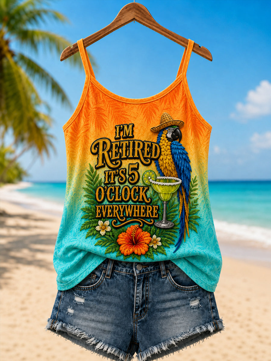 Women's I'm Retired It's 5 O'clock Everywhere Parrot Casual Vest