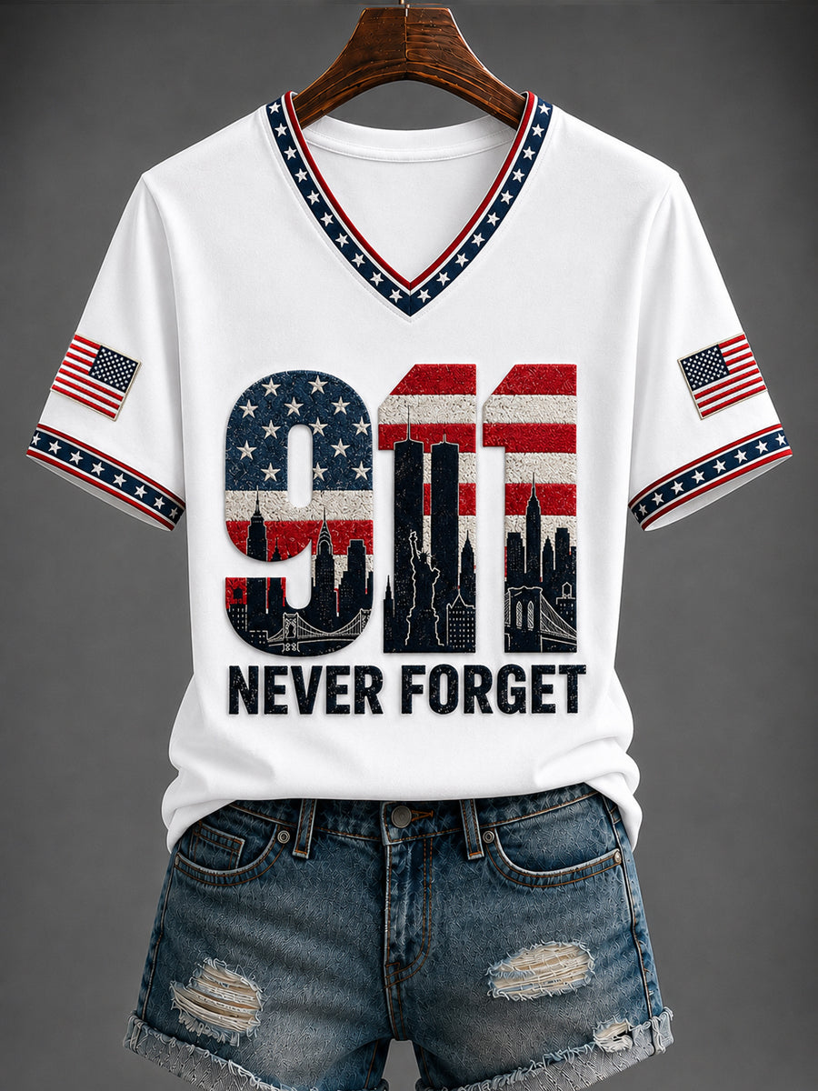 Women's America Printed V-neck T-shirt