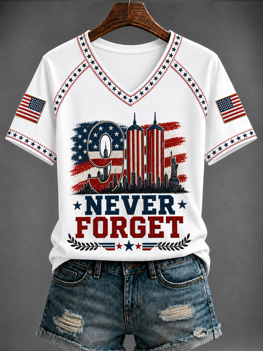 Women's America Printed V-neck T-shirt