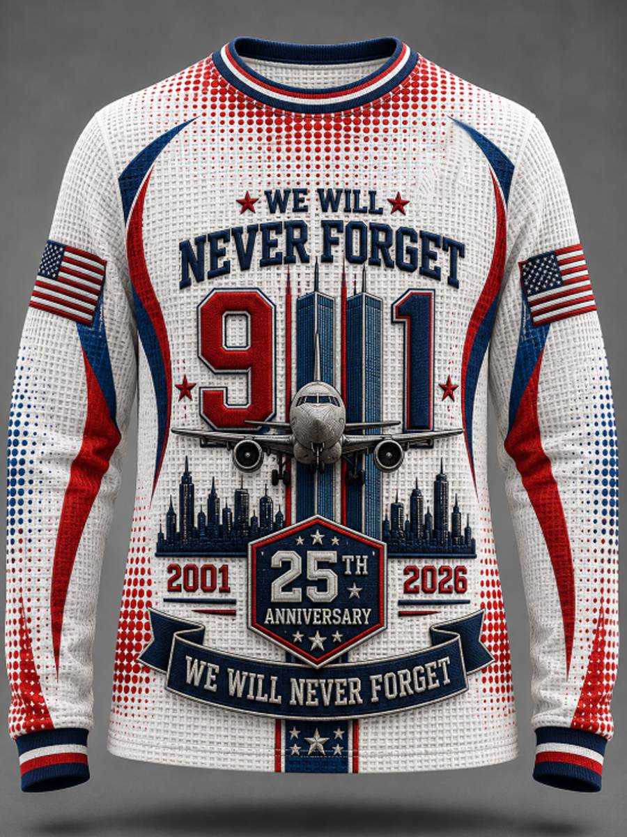 Men's We Will Never Forget 9 11 September 11 Waffle Long Sleeve T-Shirt