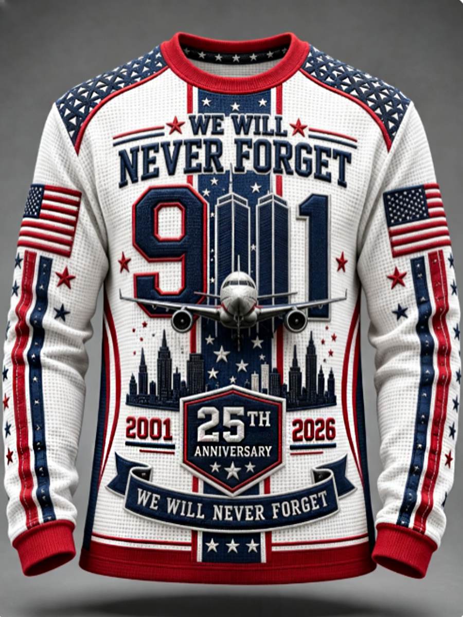 Men's We Will Never Forget 9 11 September 11 Waffle Long Sleeve T-Shirt