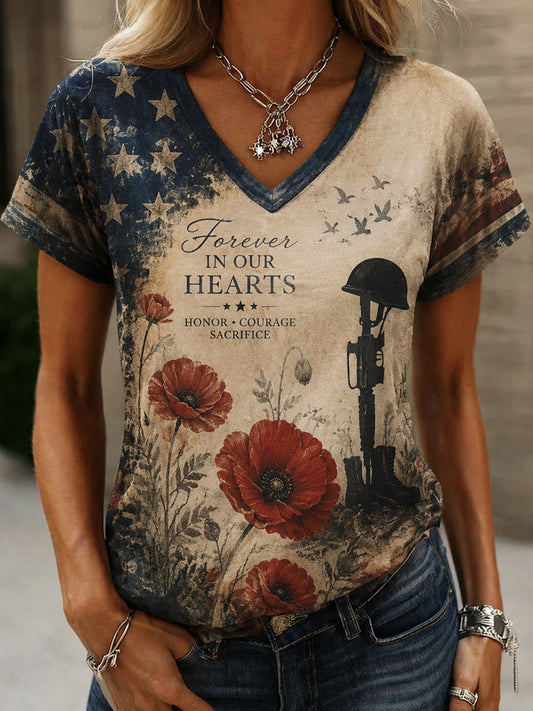 Women’s Retro Floral Poppy Commemorative T-Shirt