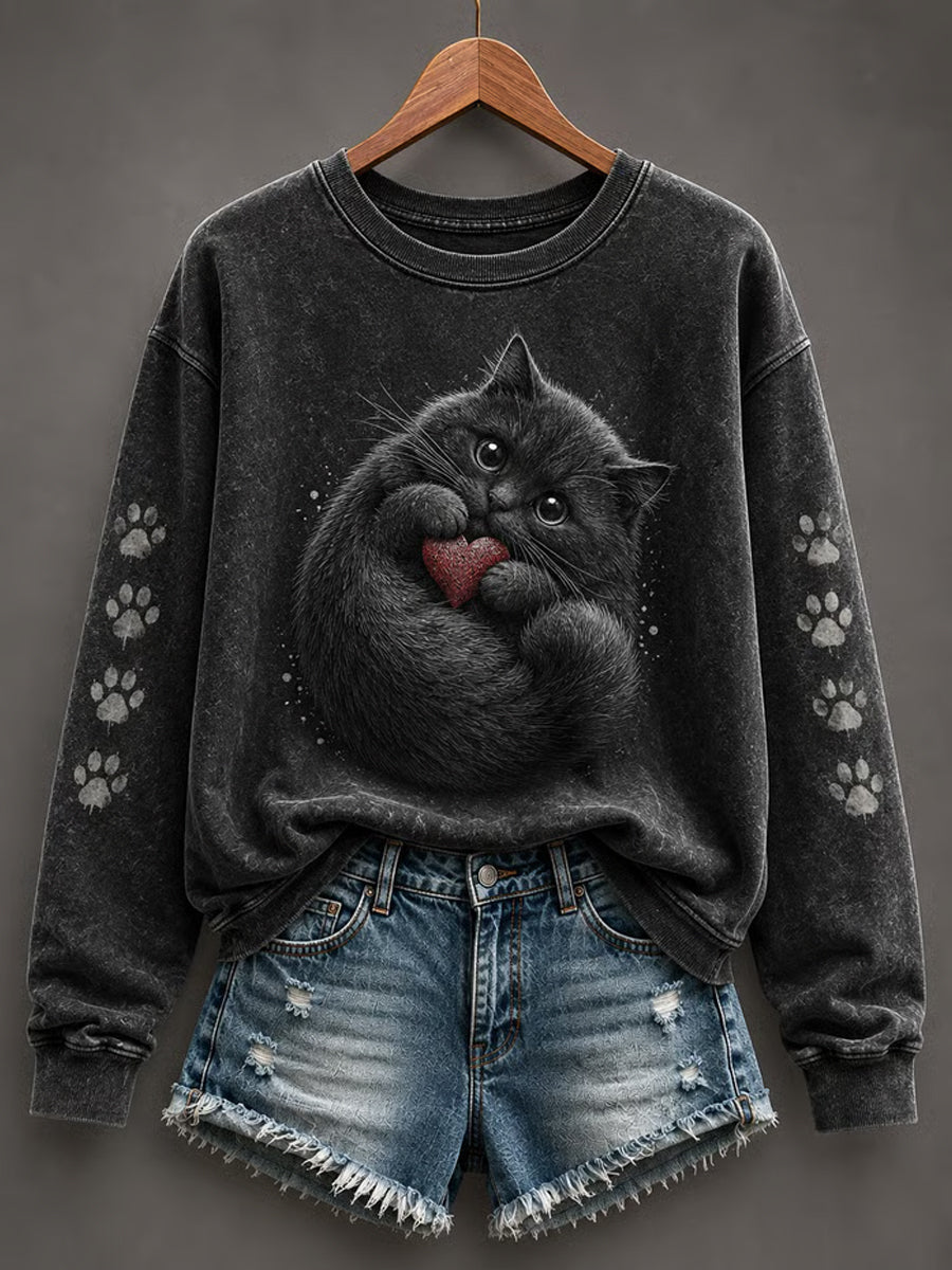 Women's Cute Cat Art Regular Sweatshirt