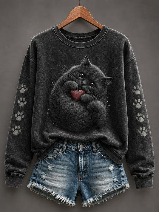 Women's Cute Cat Art Regular Sweatshirt
