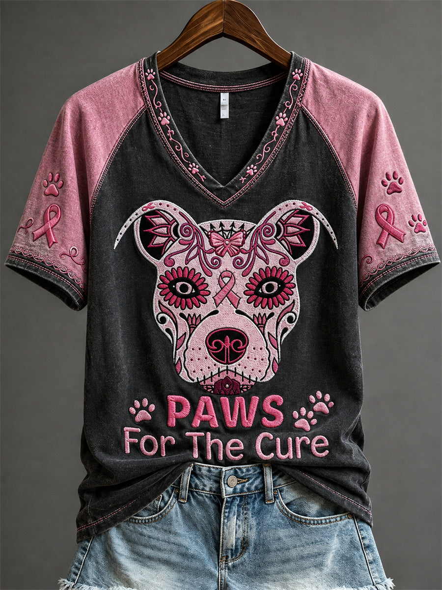 Women's Paws for the Cure Pit Bull Pink Sugar Skull Print short-sleeved T-shirt