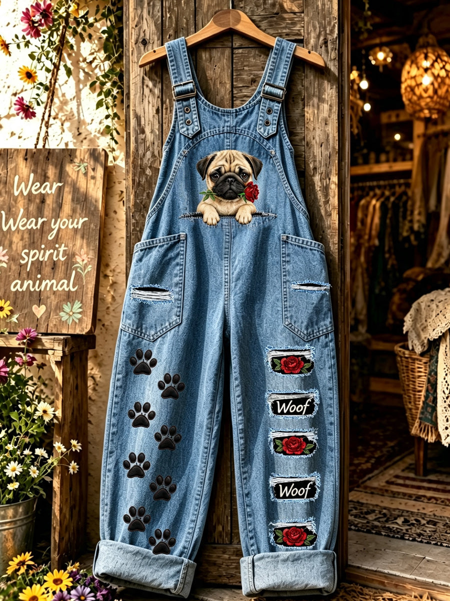 Women's Animal Dog Art Printed Overalls