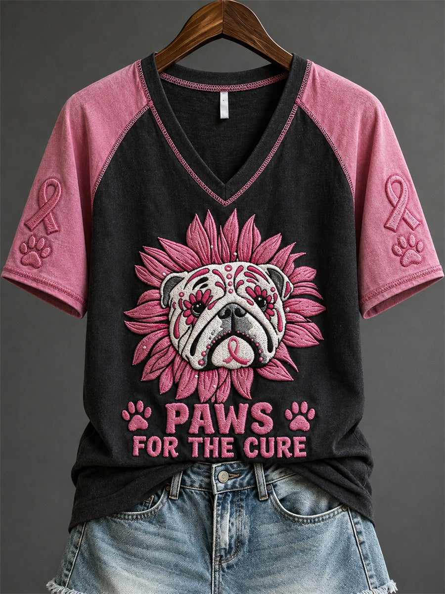 Women's Paws for the Cure Bulldog Pink Sugar Skull Print short-sleeved T-shirt
