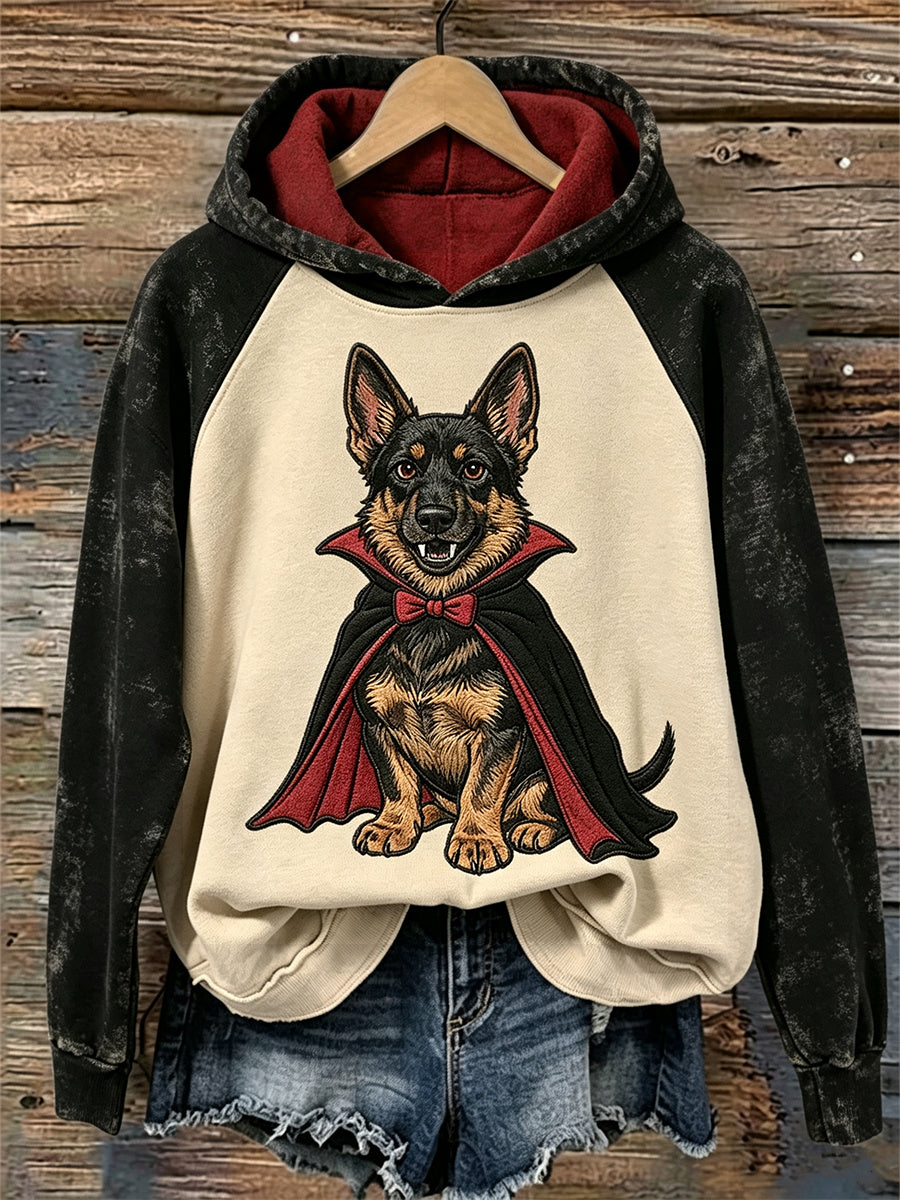 Women's Lovely Vampire German Shepherd Dog Print Raglan Hoodie