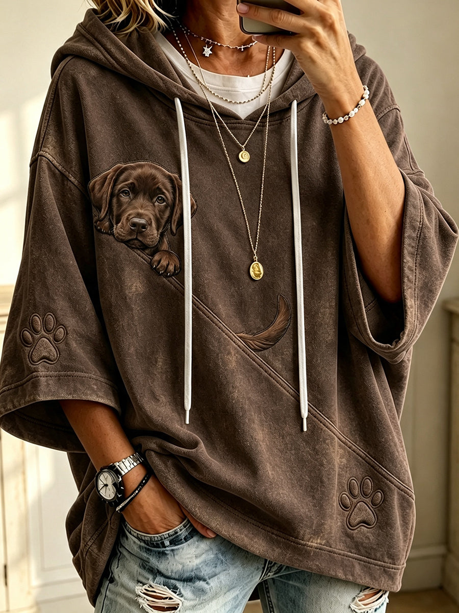 Women’s Peeking Chocolate Labrador Retriever & Paw Print Comfy Hoodie