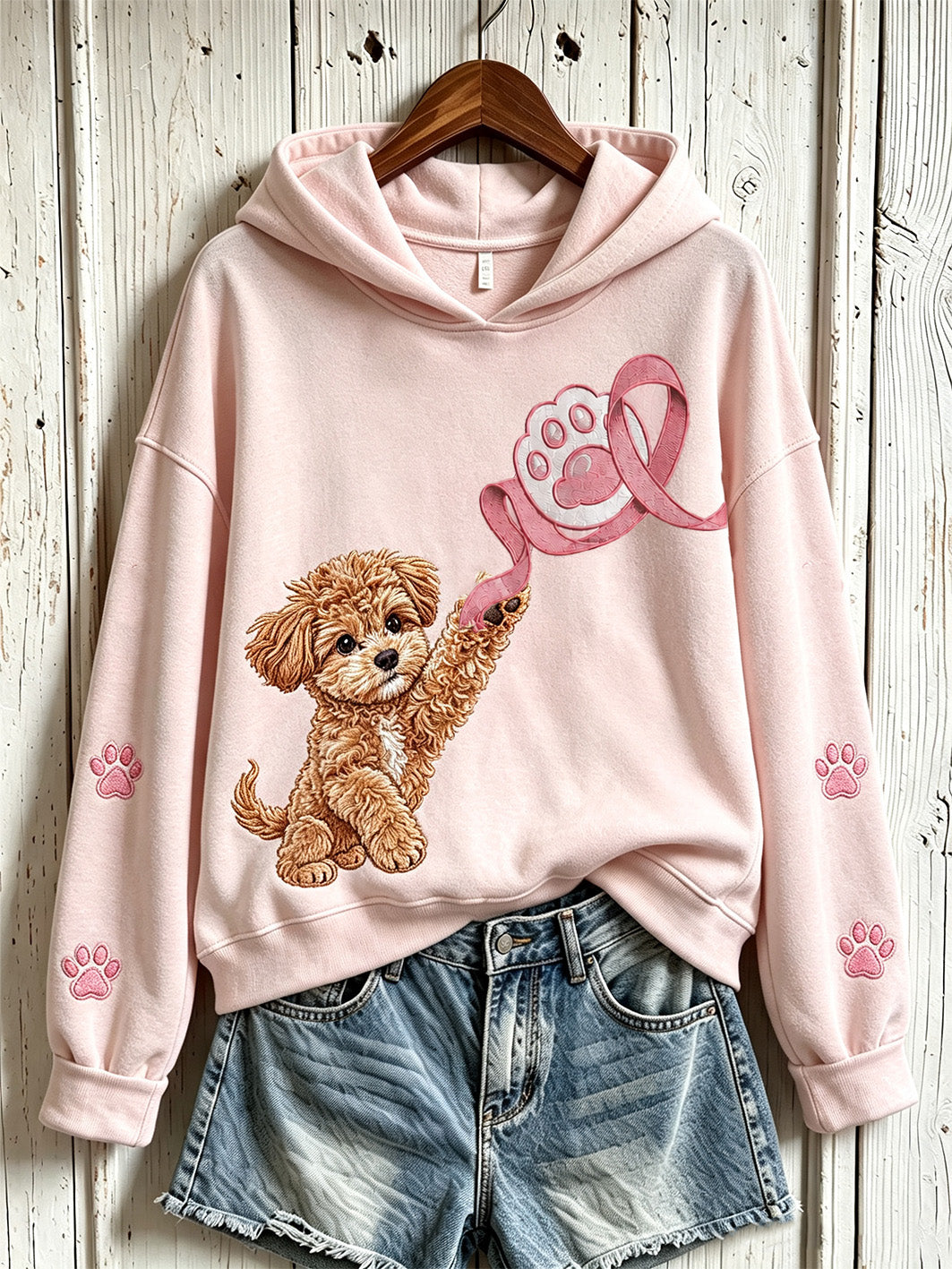 Women's Breast Cancer Themed Cute Dog Pattern Prints Casual  Sweatshirt