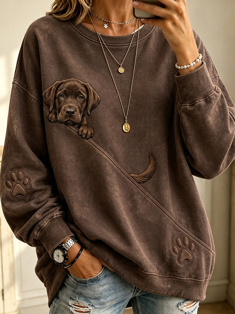 Women's Peeking Chocolate Labrador Retriever & Paw Printed Casual Sweatshirt
