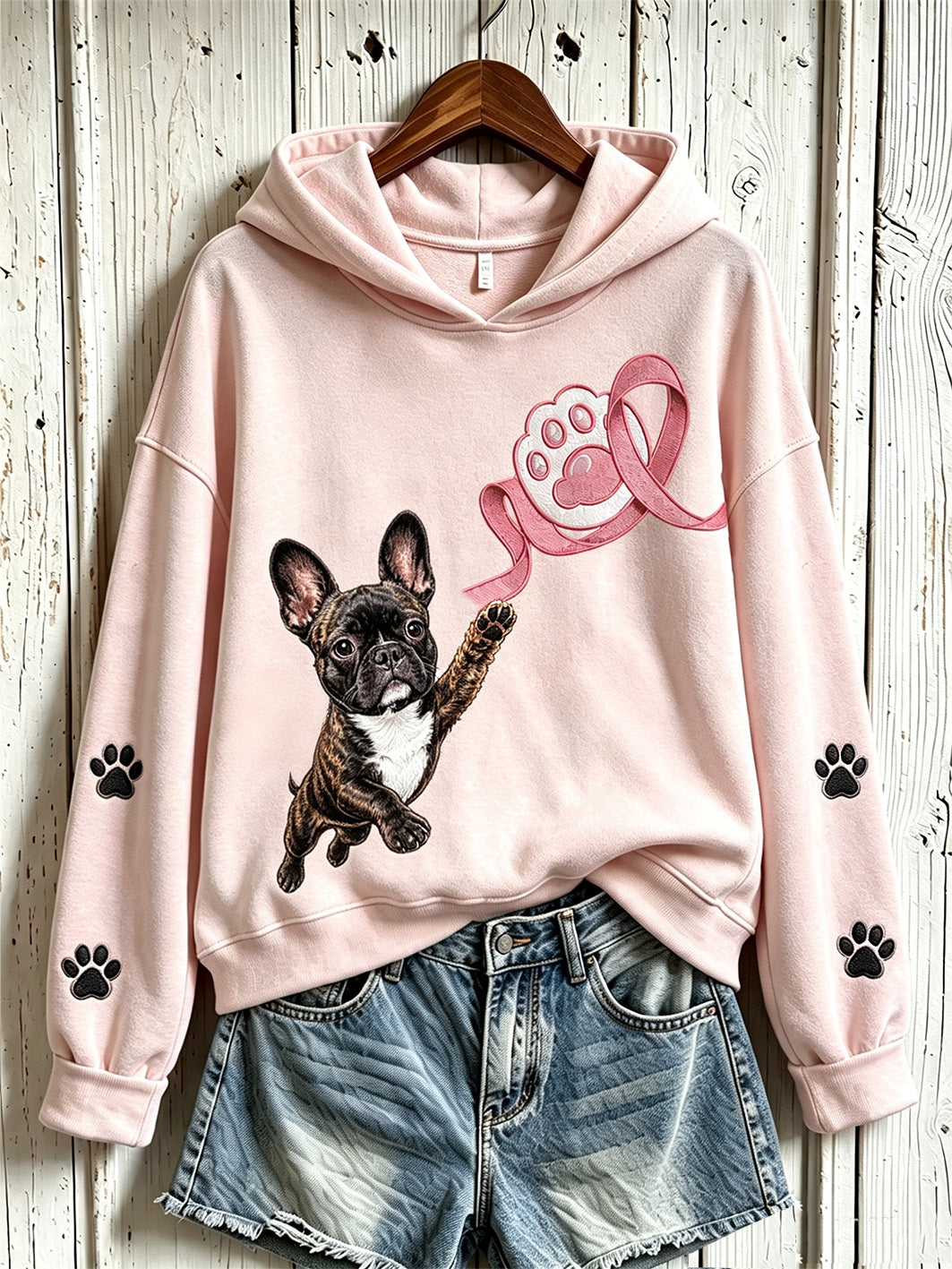 Women's Breast Cancer Themed Cute Dog Pattern Prints Casual  Sweatshirt