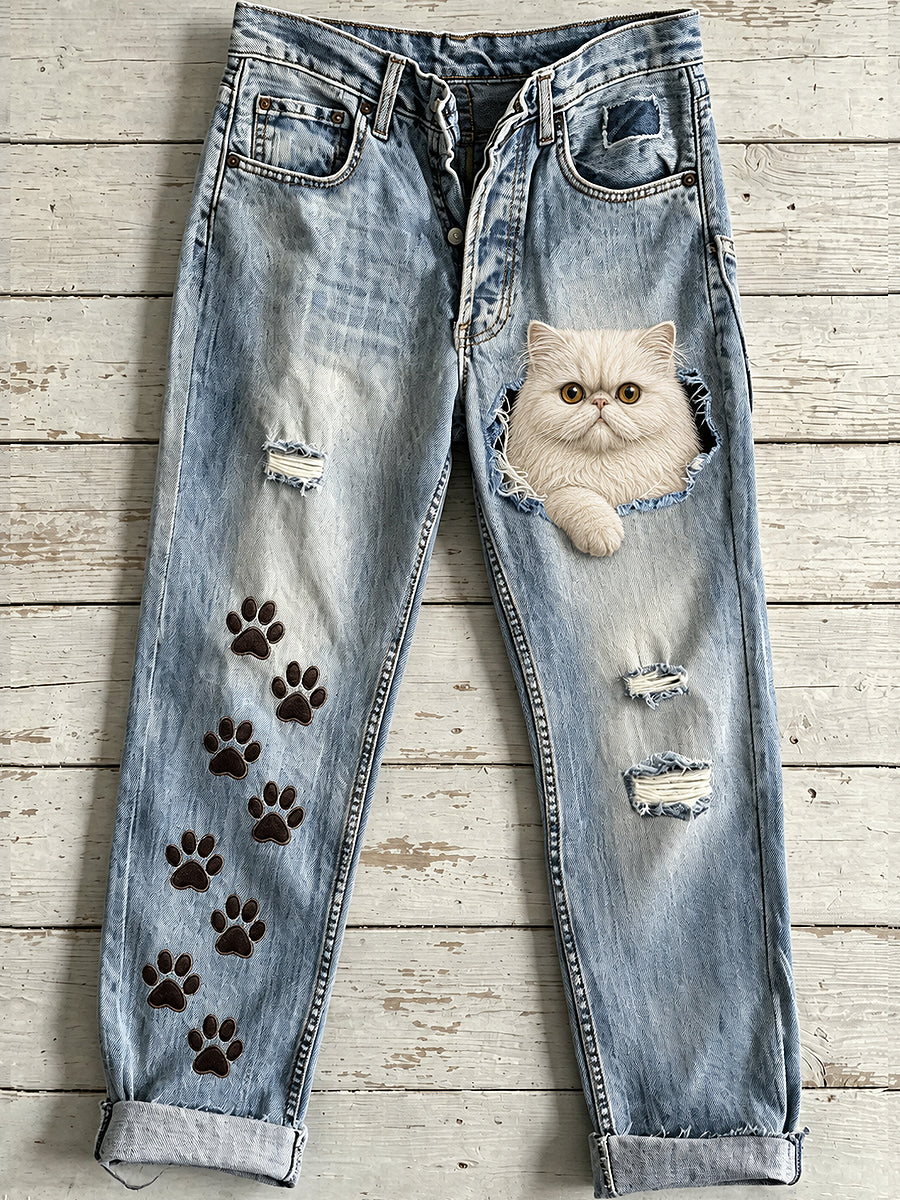 Women's Animal Cat Art Print Flared Trousers