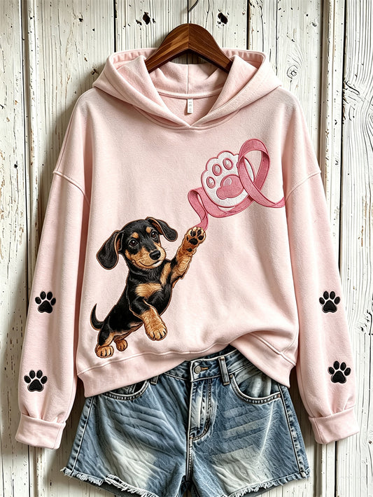 Women's Breast Cancer Themed Cute Dog Pattern Prints Casual  Sweatshirt