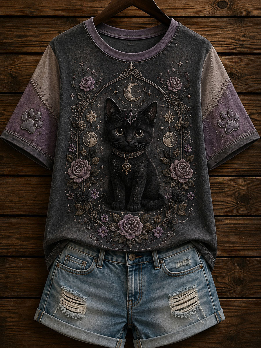 Women’s Moon Gothic Cat Print Casual T-Shirt