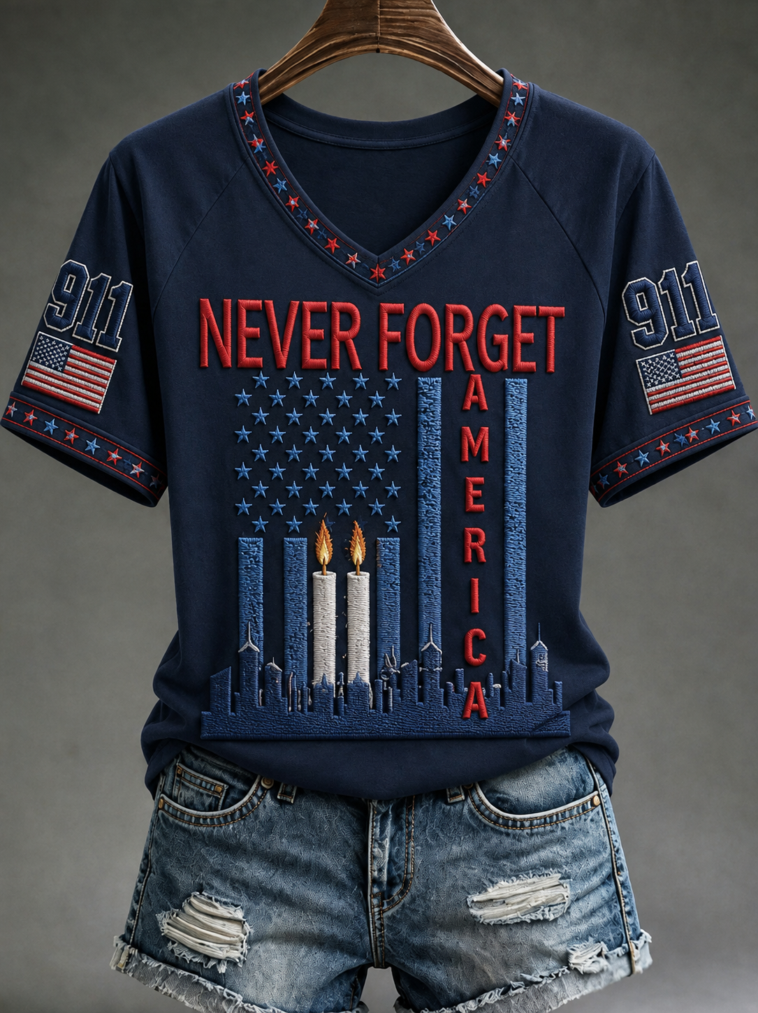 Women's WE WILL NEVER FORGET 2001/25TH/2026 God Bless America T-shirt