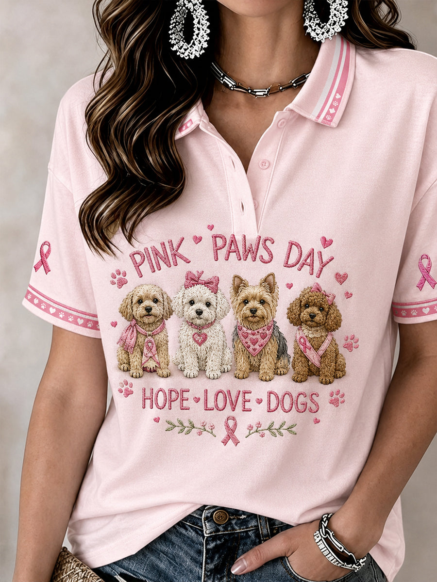 Women's Breast Cancer Awareness & Animal Print Short-Sleeve Polo Shirt