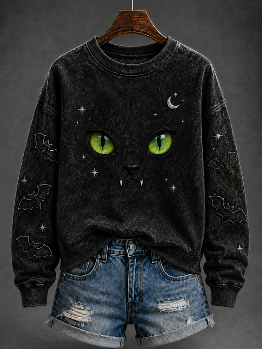 Women's Halloween Cat Regular Sweatshirt