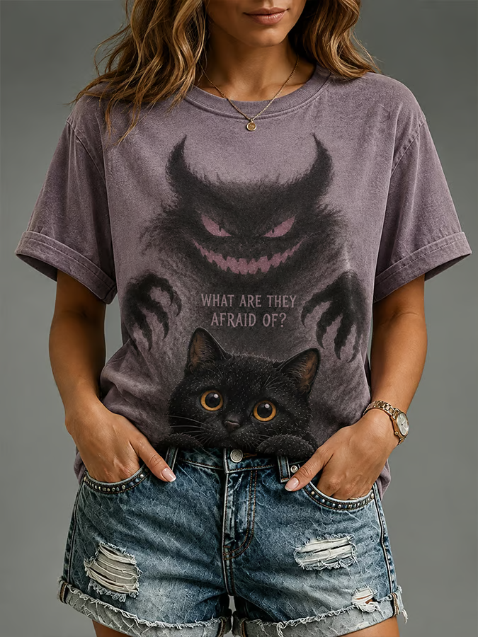Women's Halloween Cat Short-sleeved T-shirt