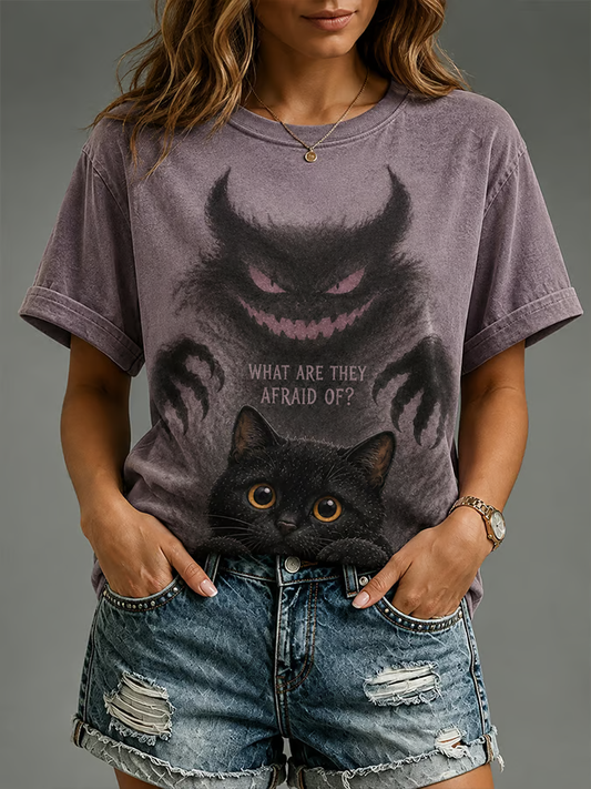 Women's Halloween Cat Short-sleeved T-shirt