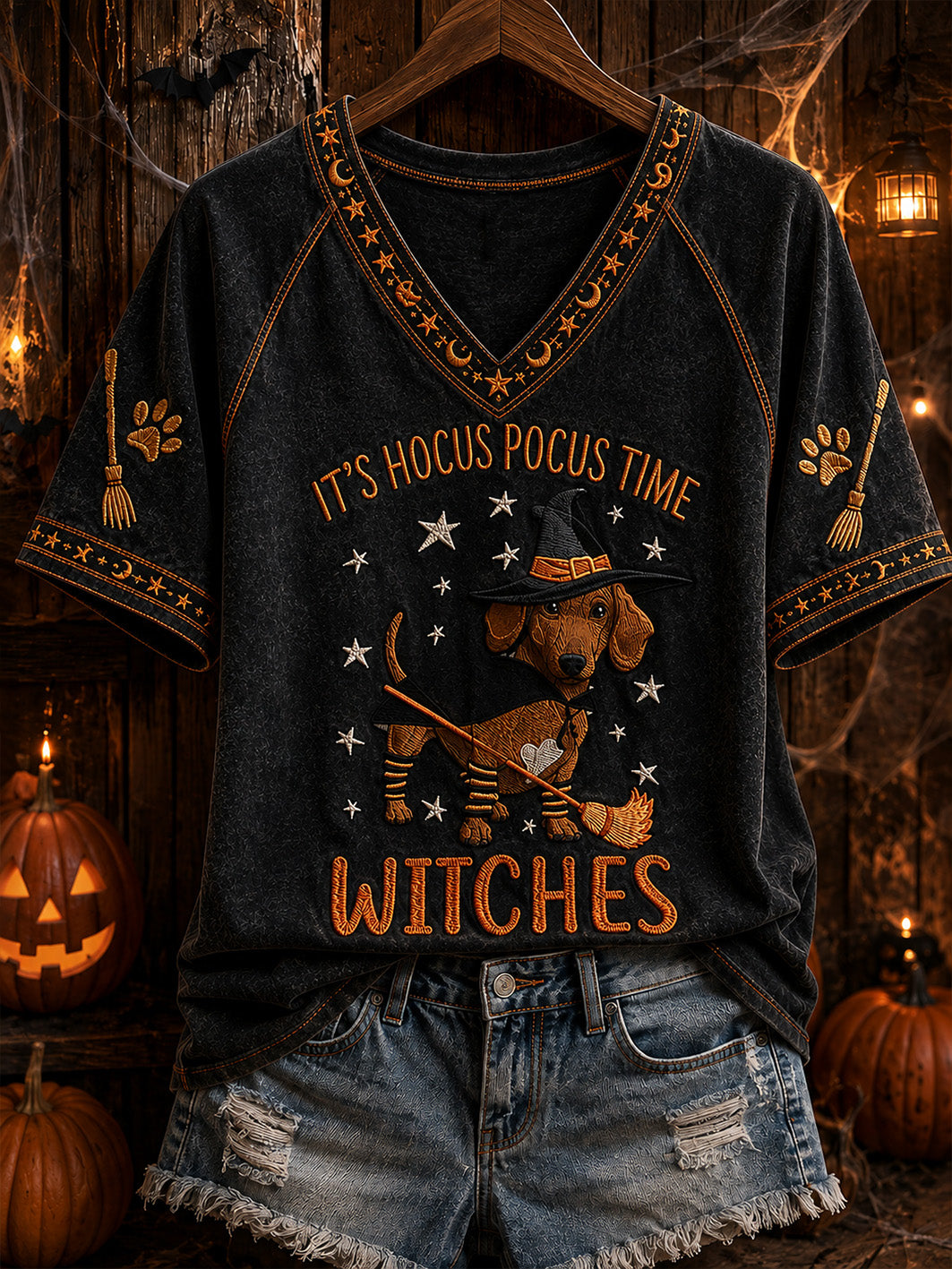 Women's Halloween Style Cute Dog Pattern Printed Casual Short Sleeve T-Shirt