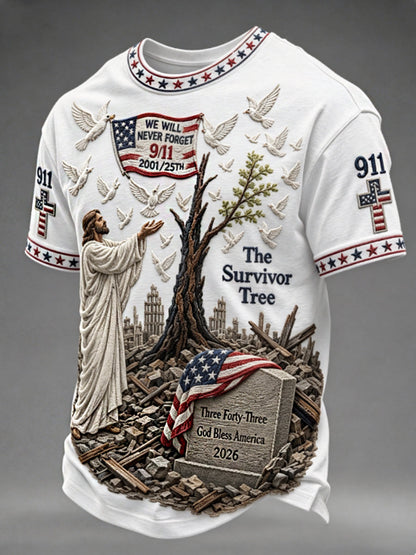 Men's WE WILL NEVER FORGET 2001/25TH/2026 God Bless America T-shirt