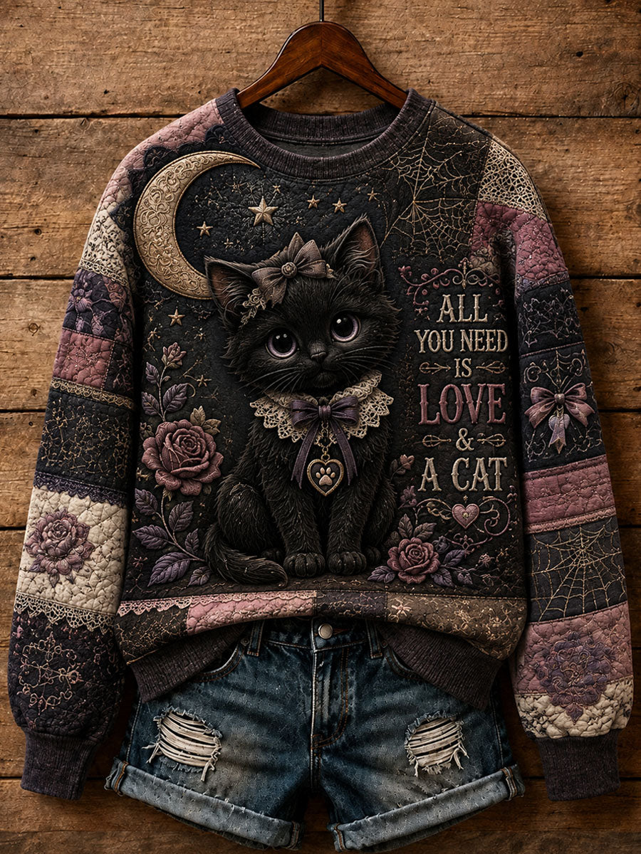 Women's Gothic Cat Print Casual Sweatshirt