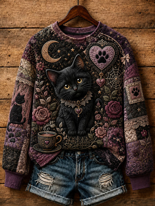 Women's Patchwork Cat-Print Casual Sweatshirt