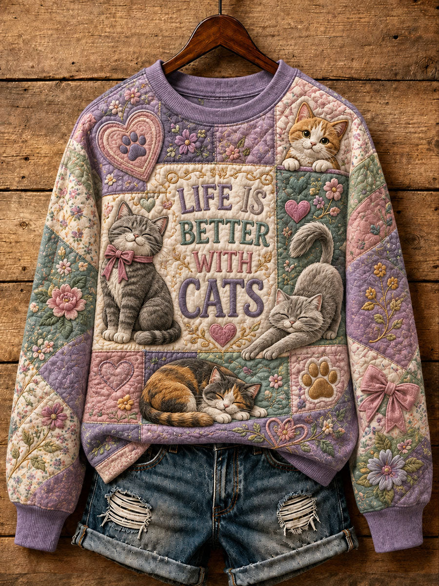 Women's Cute Cat Print Casual Sweatshirt
