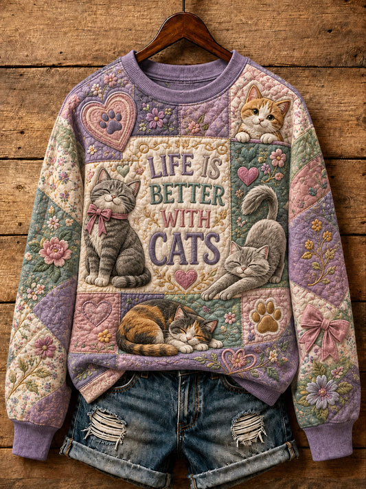 Women's Cute Cat Print Casual Sweatshirt