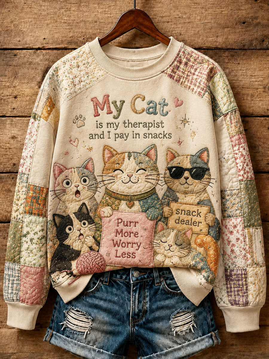 Women's Patchwork Cat-Print Casual Sweatshirt