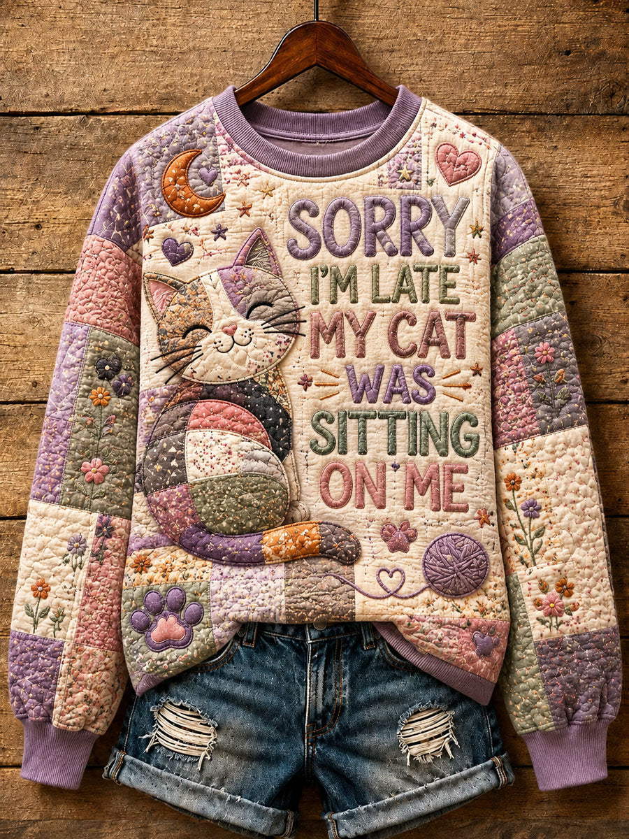 Women's Patchwork Cat-Print Casual Sweatshirt