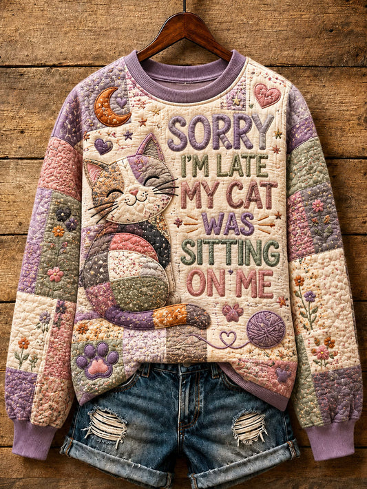 Women's Patchwork Cat-Print Casual Sweatshirt