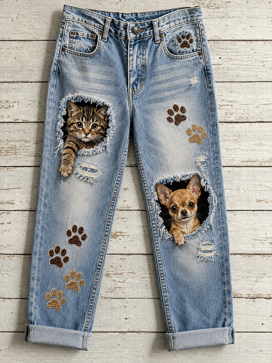 Women's Fun Animals Print Flared Trousers