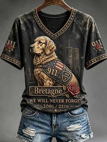 Women's 911 TASK FORCE 1 Bretagne WE WILL NEVER FORGET 2001/25TH T-shirt