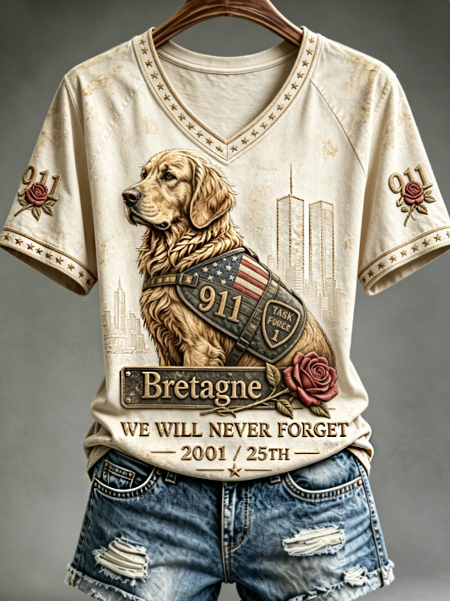 Women's 911 TASK FORCE 1 Bretagne WE WILL NEVER FORGET 2001/25TH T-shirt