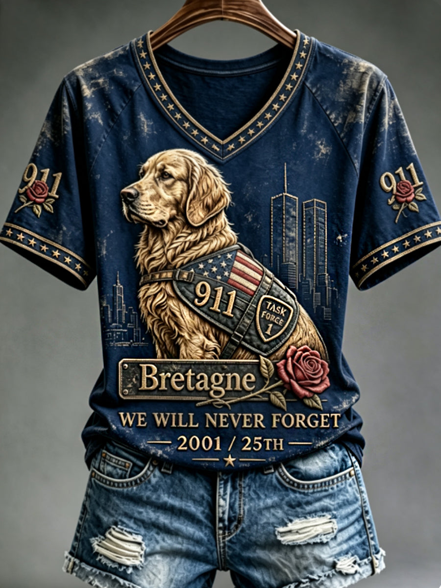 Women's 911 TASK FORCE 1 Bretagne WE WILL NEVER FORGET 2001/25TH T-shirt