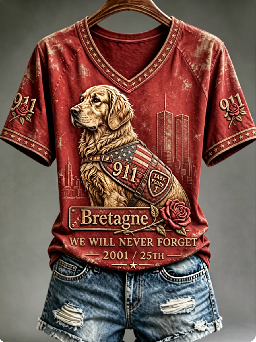 Women's 911 TASK FORCE 1 Bretagne WE WILL NEVER FORGET 2001/25TH T-shirt