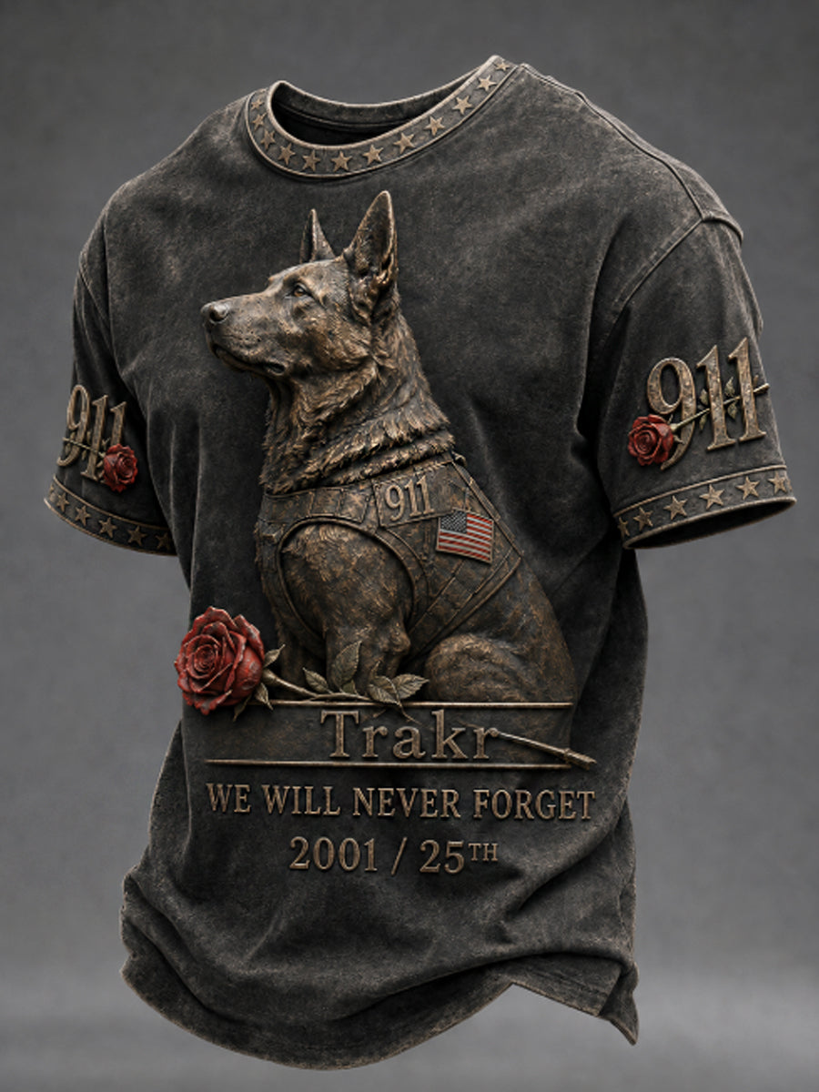 Men's Trakr WE WILL NEVER FORGET 2001/25TH 911 t-shirt
