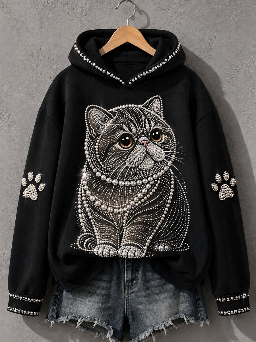 Women's Exotic Cat Print Cat Lovers Casual Hoodie
